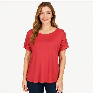 Cable & Gauge Pink Open Sleeve Womens Plus Size Top Sz 2X